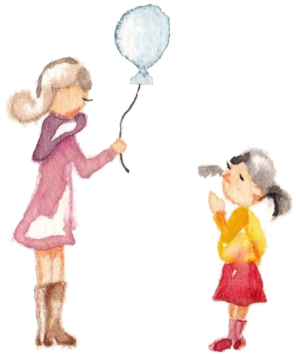 風船を持つ親子